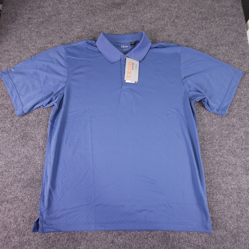 Izod Golf Polo Shirt Men L Blue Short Sleeves 1/4 Button Swing Flex Cool FX NEW